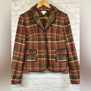 Vintage ATL Studio Orange Brown Plaid Holiday Festive Business Casual Jacket 8